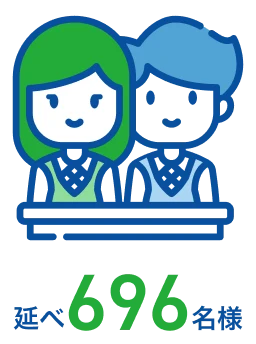 子供の男女が机に座っているピクトグラム